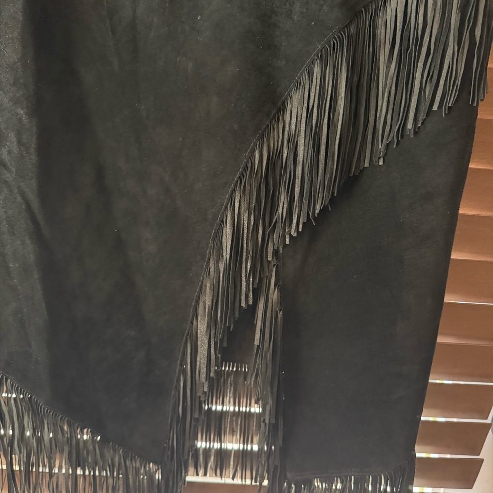 bebe Asymmetrical Black Leather Fringe Skirt - Picture 2 of 6